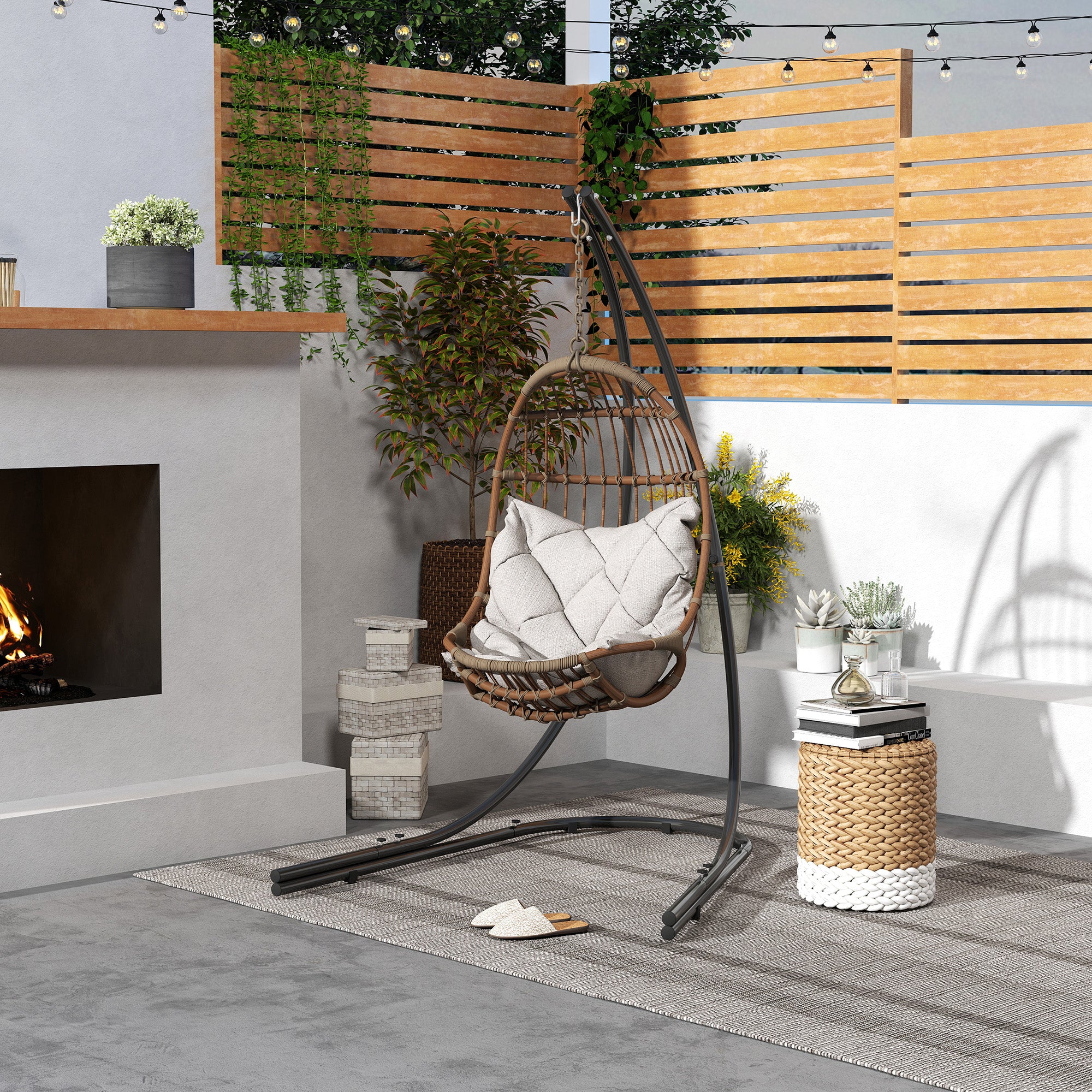 C-Shape Metal Stand for Hanging Chair with Base for Hanging Seat Swing Hammock Stand up to 150kg, Chair Stand for Indoor Outdoor Balcony, Terrace Black