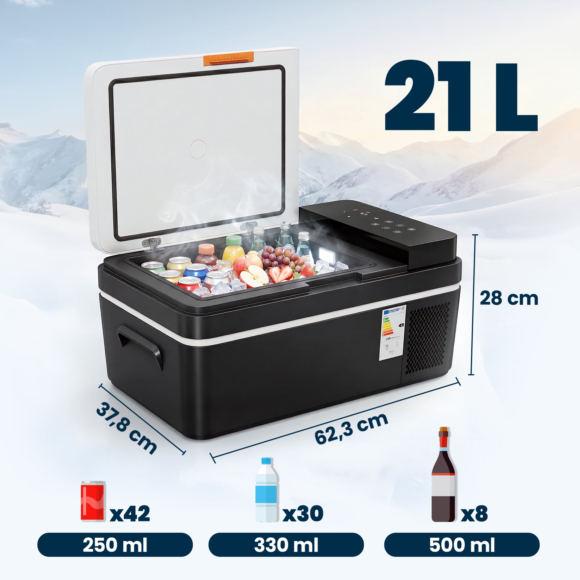 Compressor Cooler 20L -4°F to 68°F Portable Electric Fridge with App Control, LED Light, USB, Battery Protection, 12/24V DC & 100–240V AC for Car & Truck