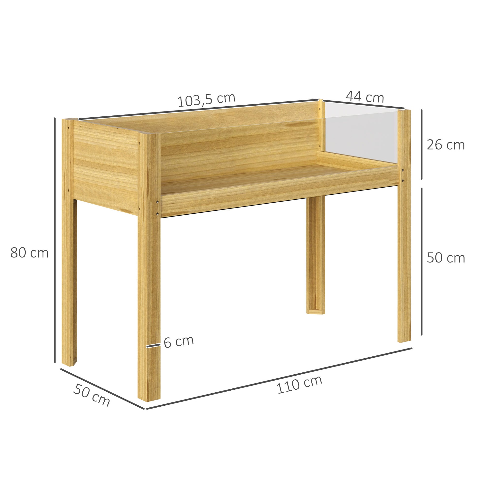 Raised Planter Box with Acrylic Panels, Drainage Holes, Wooden Planting Box, Weather-resistant Vegetable Bed, Garden Bed, Planting Bed for Garden, Balcony, 110 x 50 x 80 cm Natural Wood