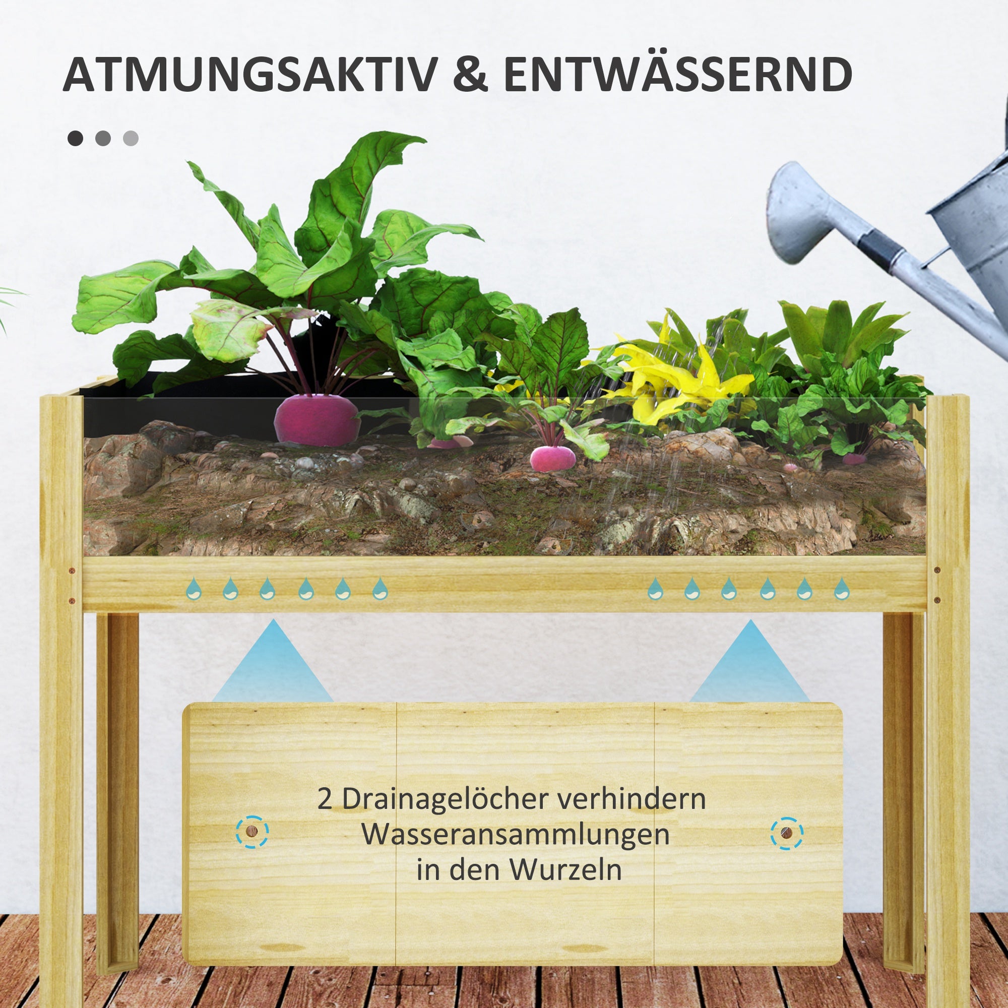 Raised Planter Box with Acrylic Panels, Drainage Holes, Wooden Planting Box, Weather-resistant Vegetable Bed, Garden Bed, Planting Bed for Garden, Balcony, 110 x 50 x 80 cm Natural Wood