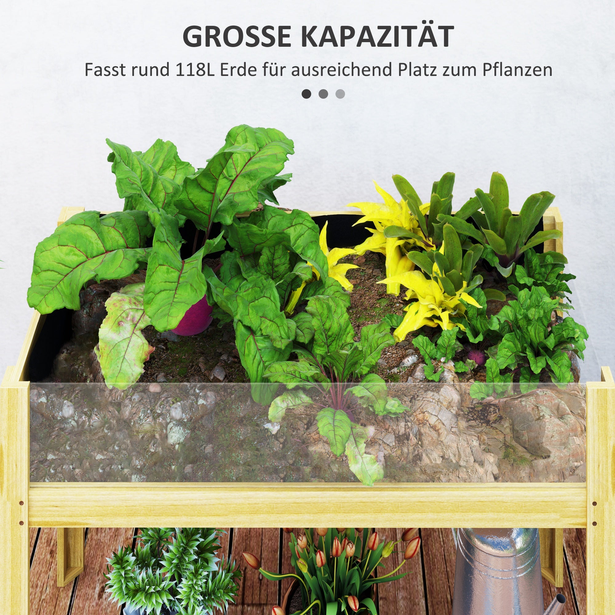 Raised Planter Box with Acrylic Panels, Drainage Holes, Wooden Planting Box, Weather-resistant Vegetable Bed, Garden Bed, Planting Bed for Garden, Balcony, 110 x 50 x 80 cm Natural Wood