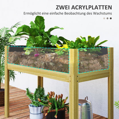 Raised Planter Box with Acrylic Panels, Drainage Holes, Wooden Planting Box, Weather-resistant Vegetable Bed, Garden Bed, Planting Bed for Garden, Balcony, 110 x 50 x 80 cm Natural Wood