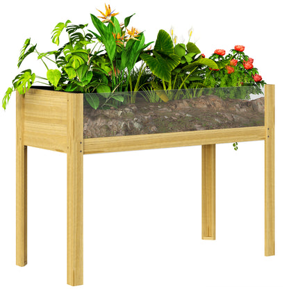 Raised Planter Box with Acrylic Panels, Drainage Holes, Wooden Planting Box, Weather-resistant Vegetable Bed, Garden Bed, Planting Bed for Garden, Balcony, 110 x 50 x 80 cm Natural Wood