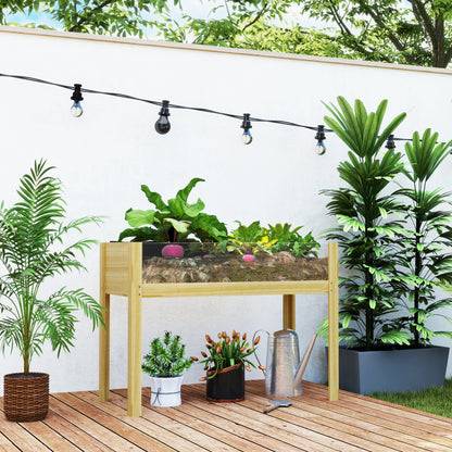 Raised Planter Box with Acrylic Panels, Drainage Holes, Wooden Planting Box, Weather-resistant Vegetable Bed, Garden Bed, Planting Bed for Garden, Balcony, 110 x 50 x 80 cm Natural Wood