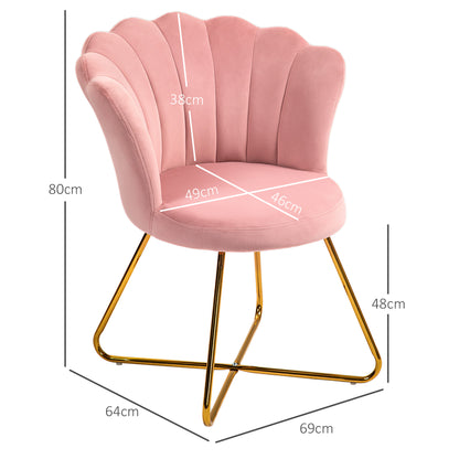 Armchair Lounge Chair with Armrests, Metal Legs, Relax Chair with Lotus-Design Backrest, Velvet Look, Upholstered Chair for Living Room, Bedroom Pink