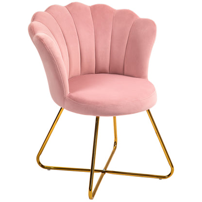 Armchair Lounge Chair with Armrests, Metal Legs, Relax Chair with Lotus-Design Backrest, Velvet Look, Upholstered Chair for Living Room, Bedroom Pink