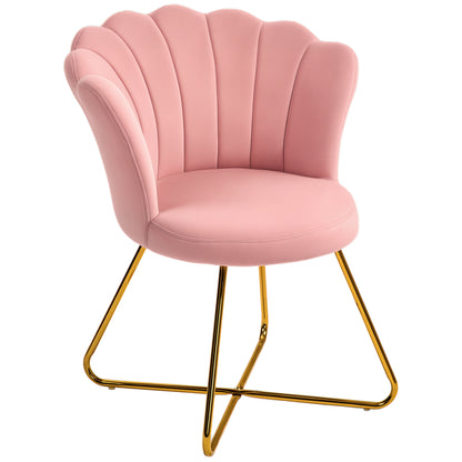 Armchair Lounge Chair with Armrests, Metal Legs, Relax Chair with Lotus-Design Backrest, Velvet Look, Upholstered Chair for Living Room, Bedroom Pink