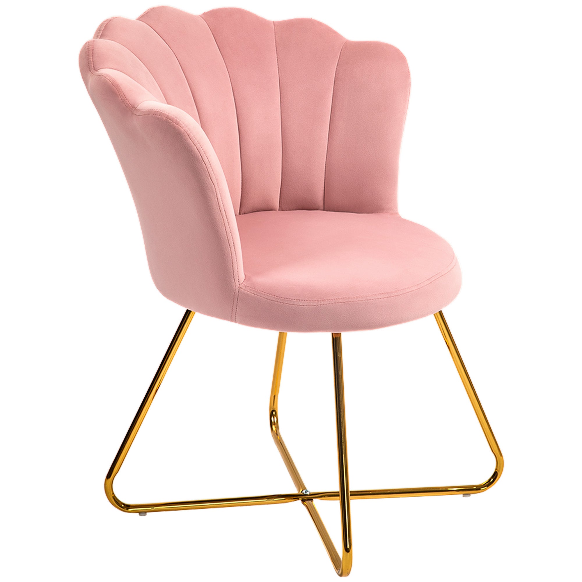 Armchair Lounge Chair with Armrests, Metal Legs, Relax Chair with Lotus-Design Backrest, Velvet Look, Upholstered Chair for Living Room, Bedroom Pink