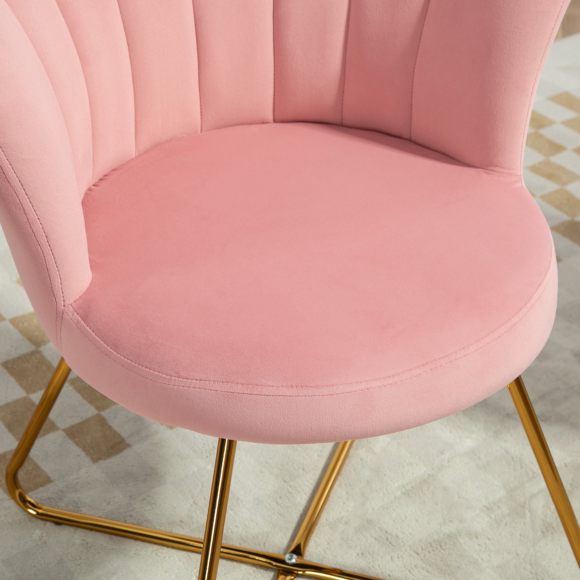 Armchair Lounge Chair with Armrests, Metal Legs, Relax Chair with Lotus-Design Backrest, Velvet Look, Upholstered Chair for Living Room, Bedroom Pink