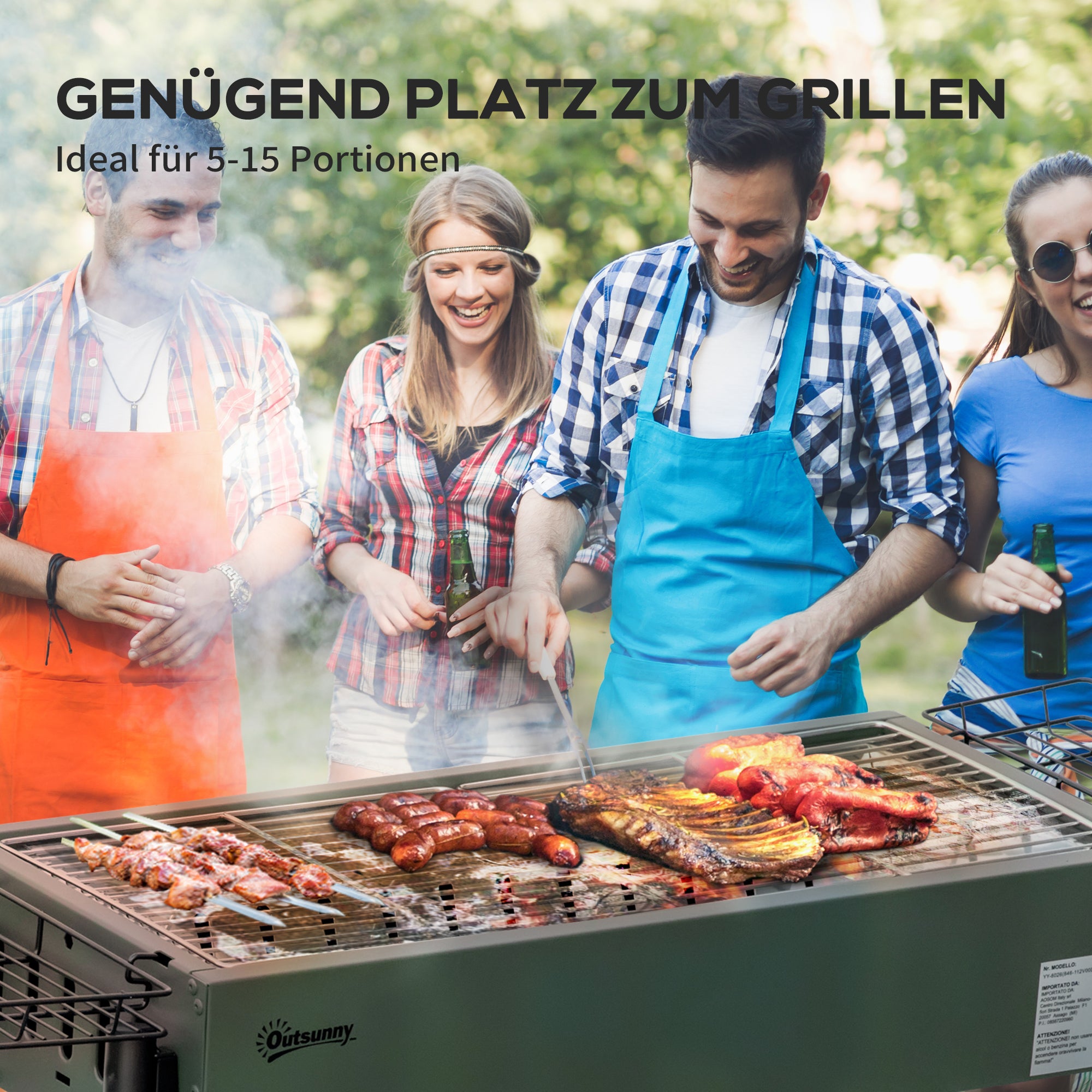 Charcoal Grill made of Stainless Steel BBQ Smoker with Grilling Grate Charcoal Grill, Stand Grill for Barbecue Camping, Patio, Garden 94 x 39 x 70 cm