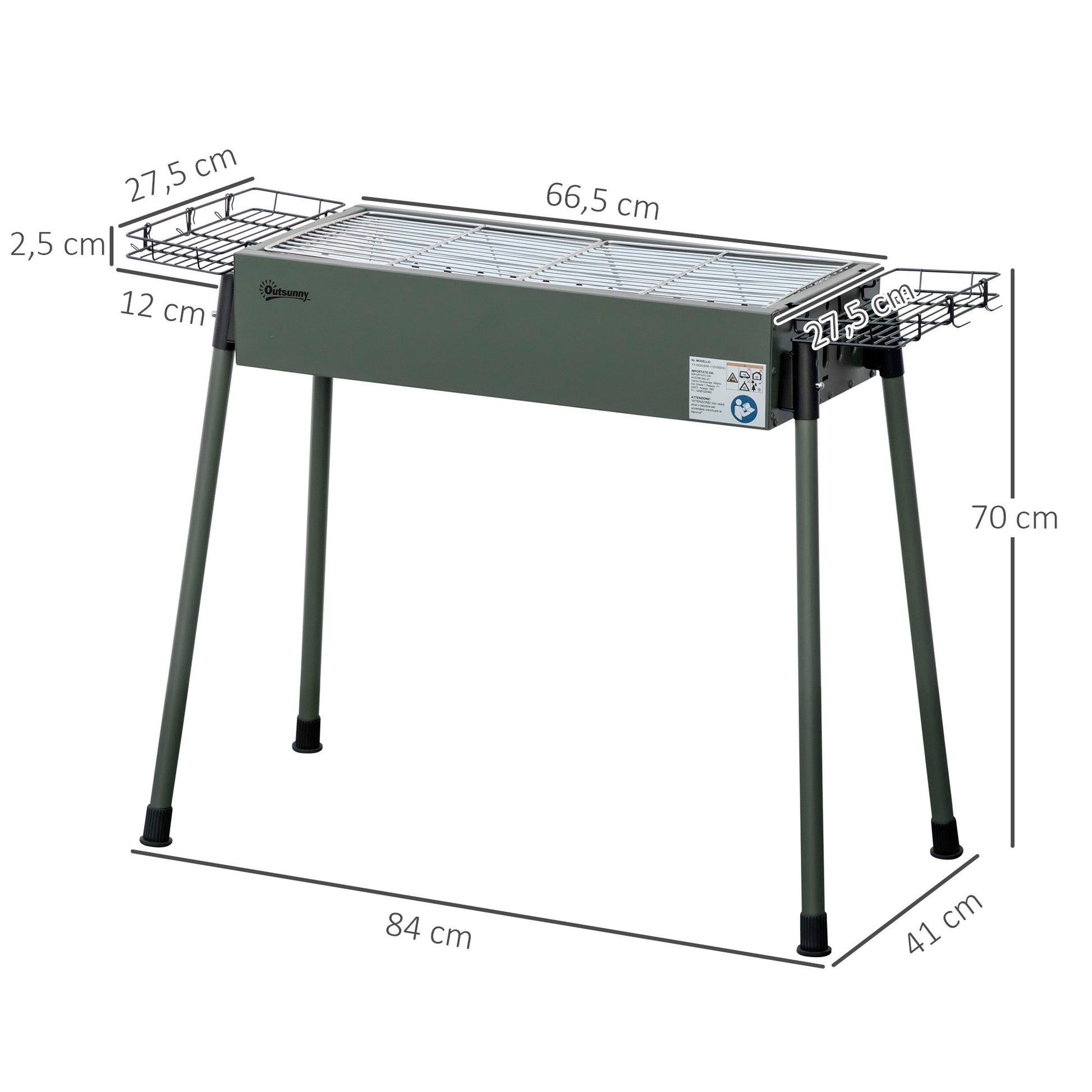Charcoal Grill made of Stainless Steel BBQ Smoker with Grilling Grate Charcoal Grill, Stand Grill for Barbecue Camping, Patio, Garden 94 x 39 x 70 cm