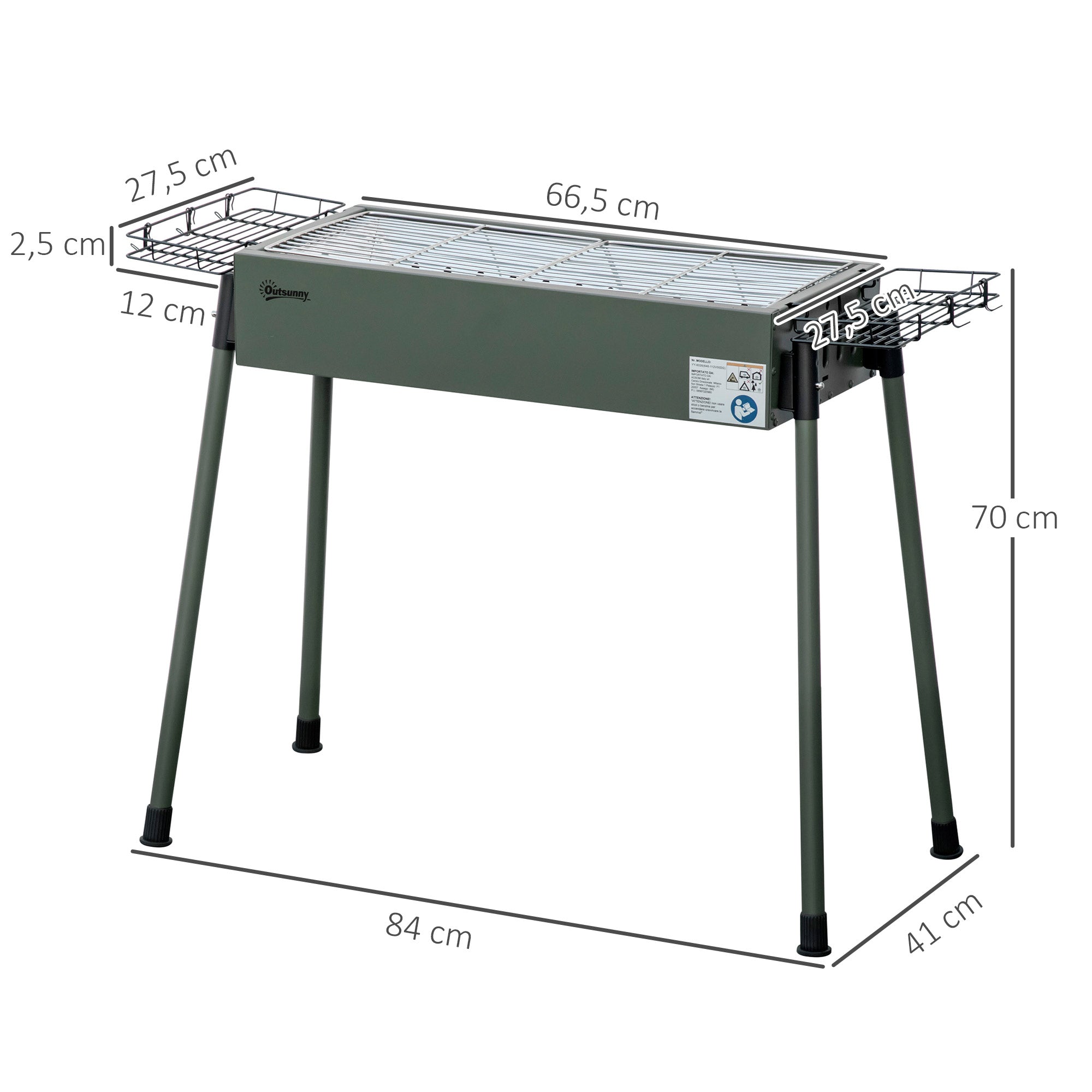 Charcoal Grill made of Stainless Steel BBQ Smoker with Grilling Grate Charcoal Grill, Stand Grill for Barbecue Camping, Patio, Garden 94 x 39 x 70 cm