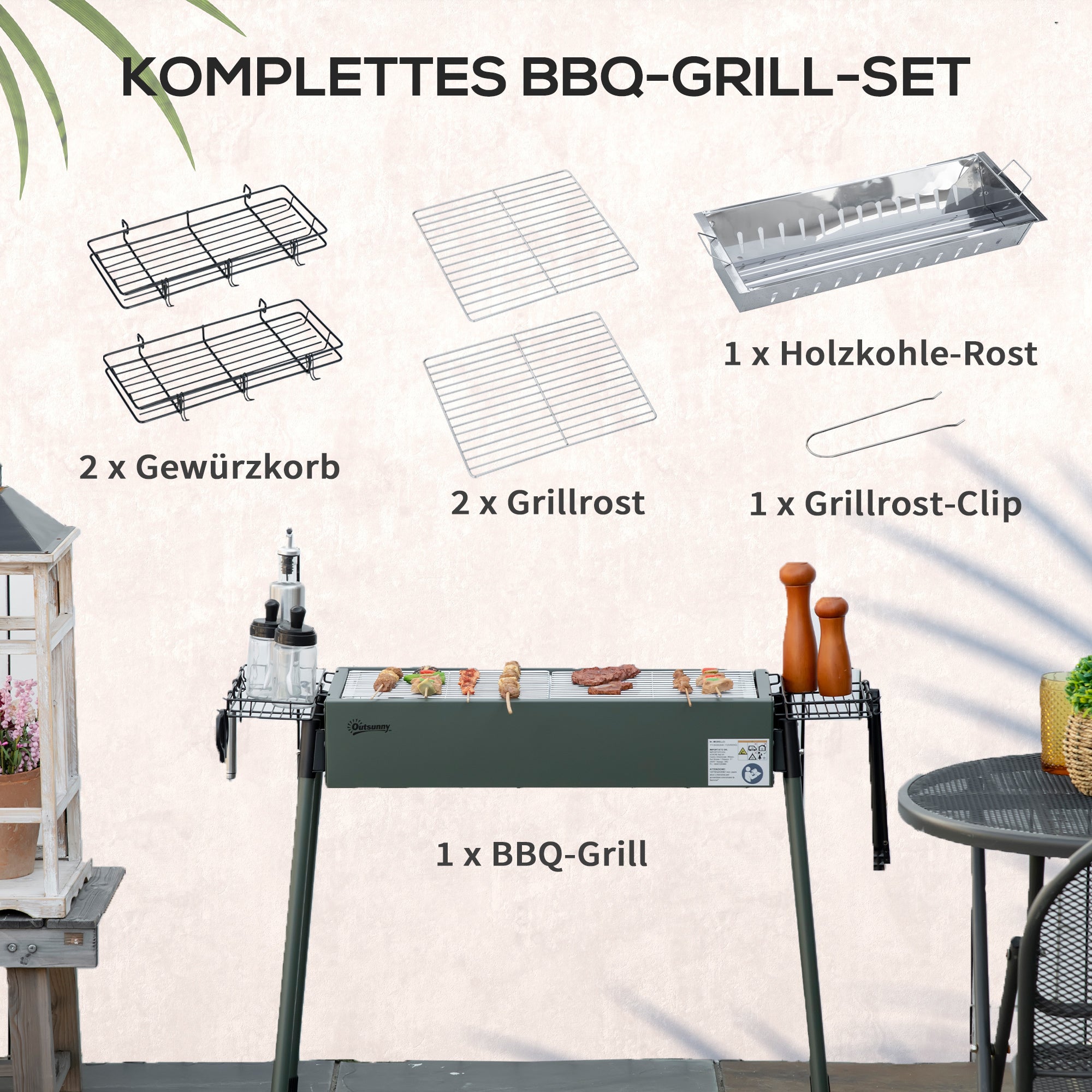 Charcoal Grill made of Stainless Steel BBQ Smoker with Grilling Grate Charcoal Grill, Stand Grill for Barbecue Camping, Patio, Garden 94 x 39 x 70 cm