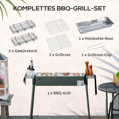 Charcoal Grill made of Stainless Steel BBQ Smoker with Grilling Grate Charcoal Grill, Stand Grill for Barbecue Camping, Patio, Garden 94 x 39 x 70 cm