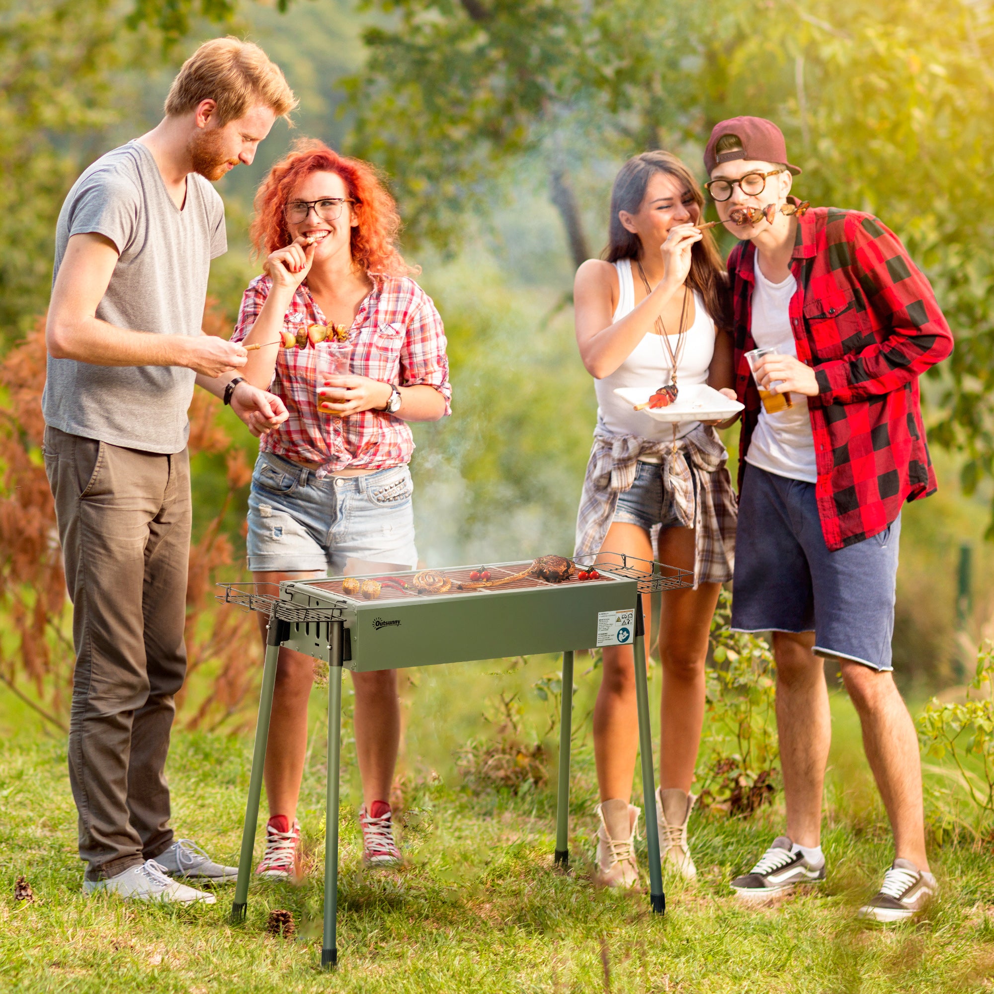 Charcoal Grill made of Stainless Steel BBQ Smoker with Grilling Grate Charcoal Grill, Stand Grill for Barbecue Camping, Patio, Garden 94 x 39 x 70 cm