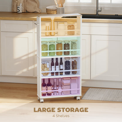 4-Tier Narrow Rolling Kitchen Cart with Handle & Brakes, Versatile Utility Trolley for Kitchen, Office, Bathroom — Natural