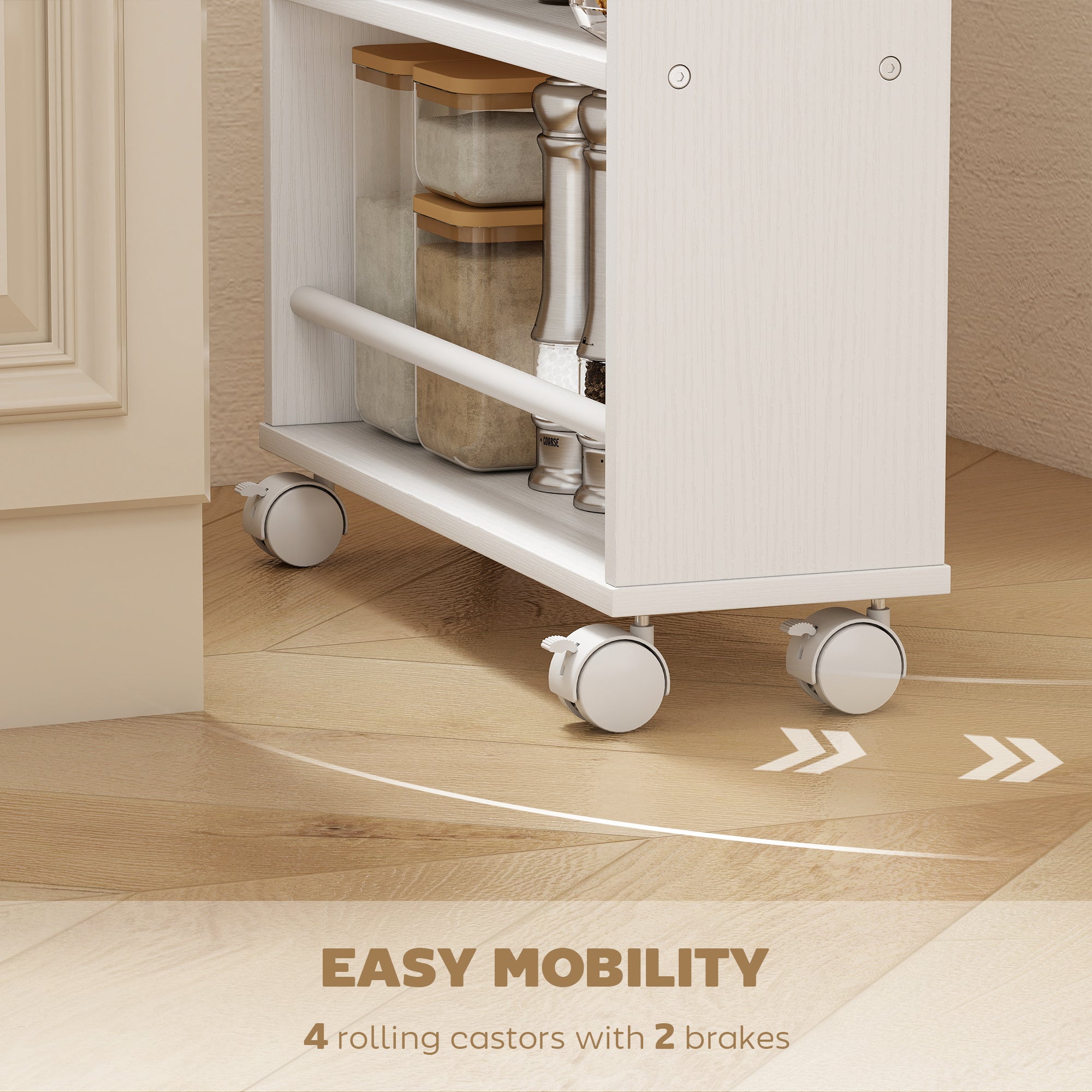 4-Tier Narrow Rolling Kitchen Cart with Handle & Brakes, Versatile Utility Trolley for Kitchen, Office, Bathroom — Natural