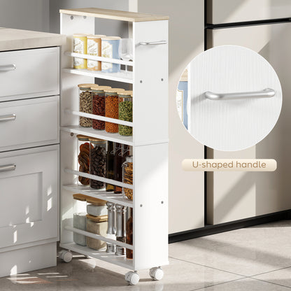 4-Tier Narrow Rolling Kitchen Cart with Handle & Brakes, Versatile Utility Trolley for Kitchen, Office, Bathroom — Natural