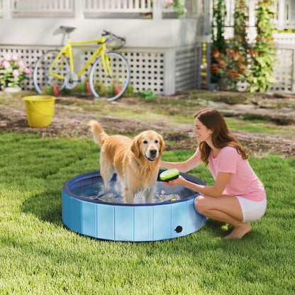 Folding Dog Pool with Sprinkler Portable Pet Tub for Large Dogs PVC Non-Slip Wear-Resistant for Indoors and Outdoors Ø120x30 cm Light Blue