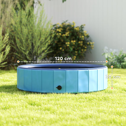 Folding Dog Pool with Sprinkler Portable Pet Tub for Large Dogs PVC Non-Slip Wear-Resistant for Indoors and Outdoors Ø120x30 cm Light Blue