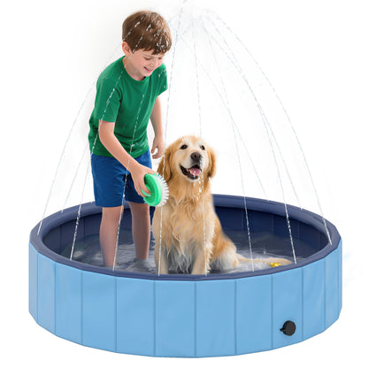 Folding Dog Pool with Sprinkler Portable Pet Tub for Large Dogs PVC Non-Slip Wear-Resistant for Indoors and Outdoors Ø120x30 cm Light Blue