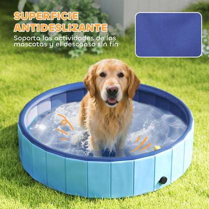 Folding Dog Pool with Sprinkler Portable Pet Tub for Large Dogs PVC Non-Slip Wear-Resistant for Indoors and Outdoors Ø120x30 cm Light Blue