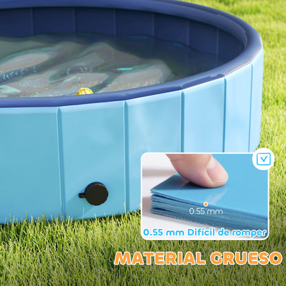 Folding Dog Pool with Sprinkler Portable Pet Tub for Large Dogs PVC Non-Slip Wear-Resistant for Indoors and Outdoors Ø120x30 cm Light Blue