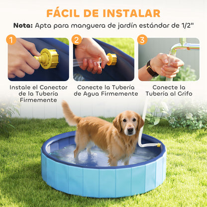 Folding Dog Pool with Sprinkler Portable Pet Tub for Large Dogs PVC Non-Slip Wear-Resistant for Indoors and Outdoors Ø120x30 cm Light Blue