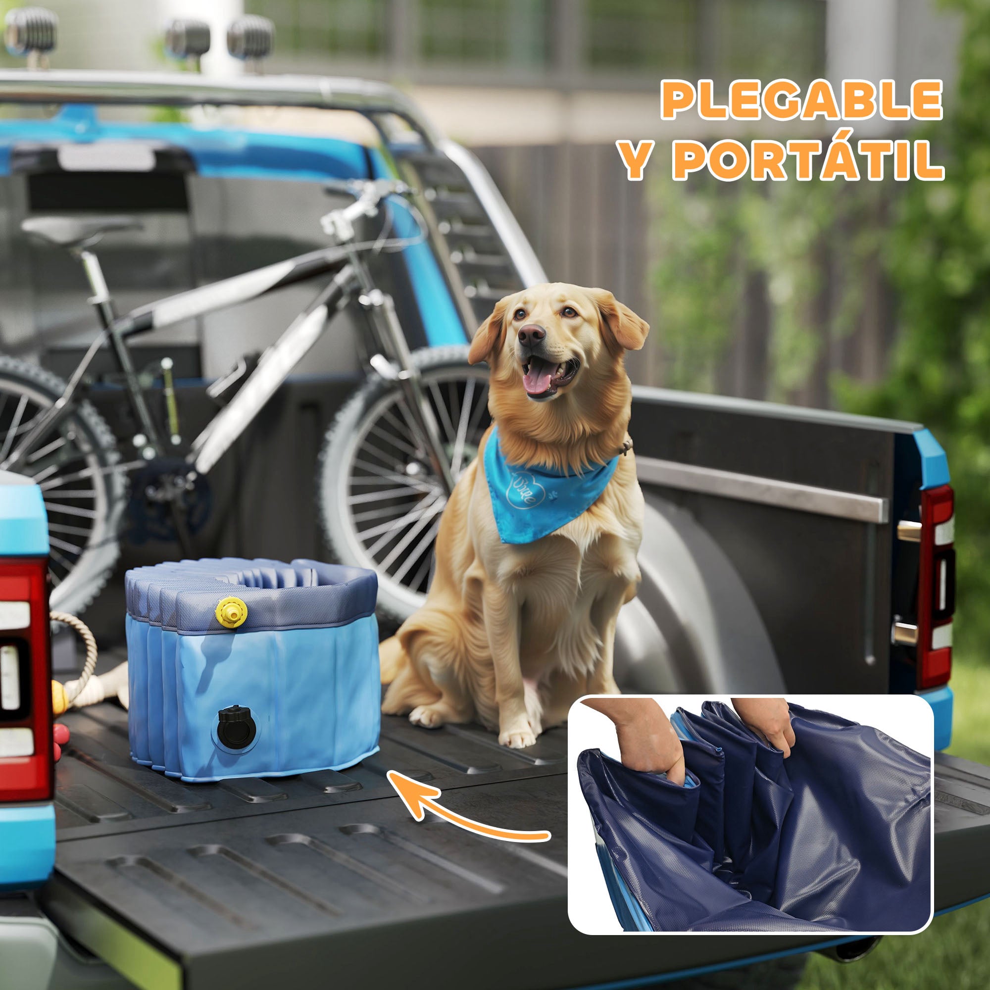 Folding Dog Pool with Sprinkler Portable Pet Tub for Large Dogs PVC Non-Slip Wear-Resistant for Indoors and Outdoors Ø120x30 cm Light Blue