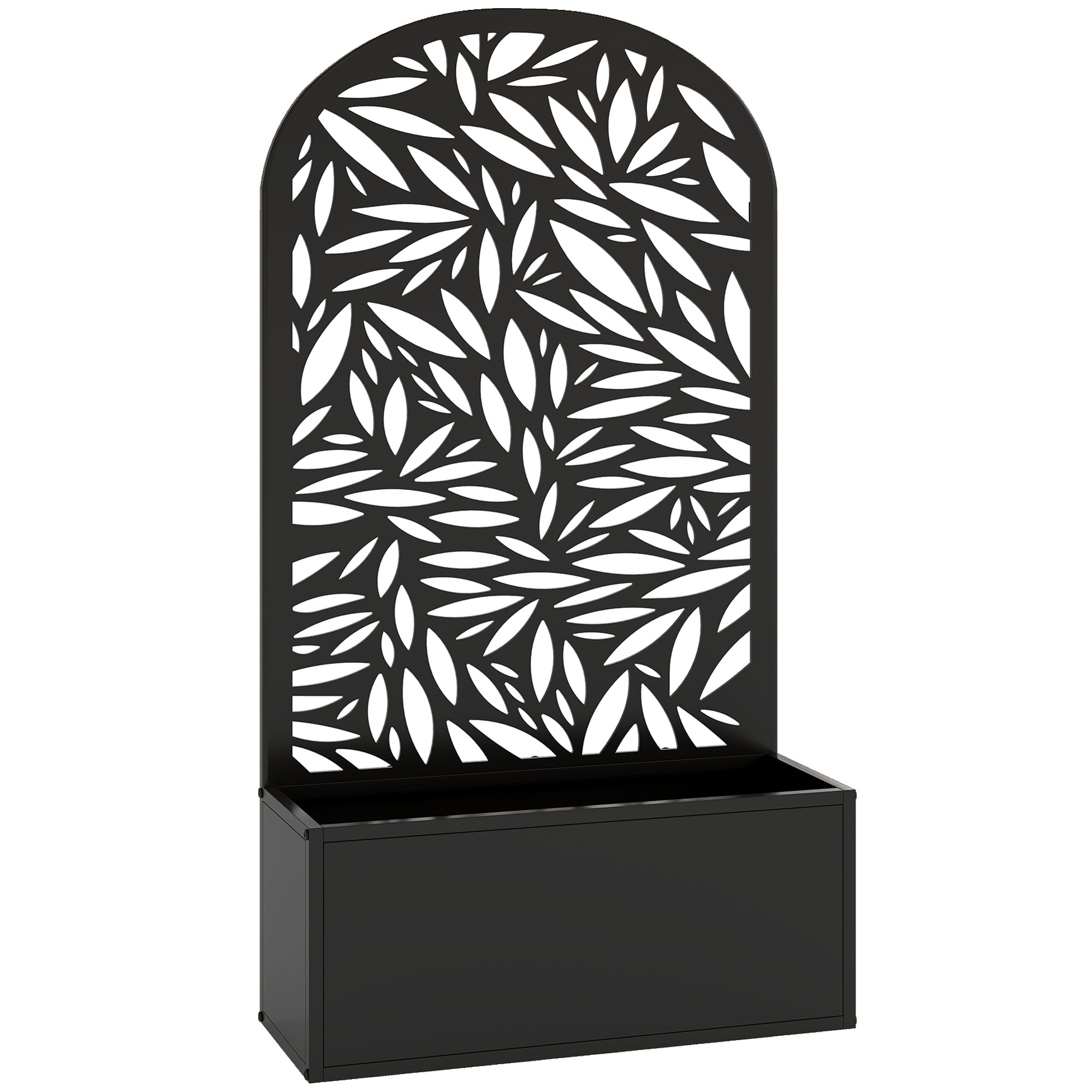 Elevated Planter with Leaf-Pattern Trellis — Metal Flower Box 24" x 9" x 44.5" for Garden, Balcony & Patio