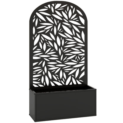 Elevated Planter with Leaf-Pattern Trellis — Metal Flower Box 24" x 9" x 44.5" for Garden, Balcony & Patio