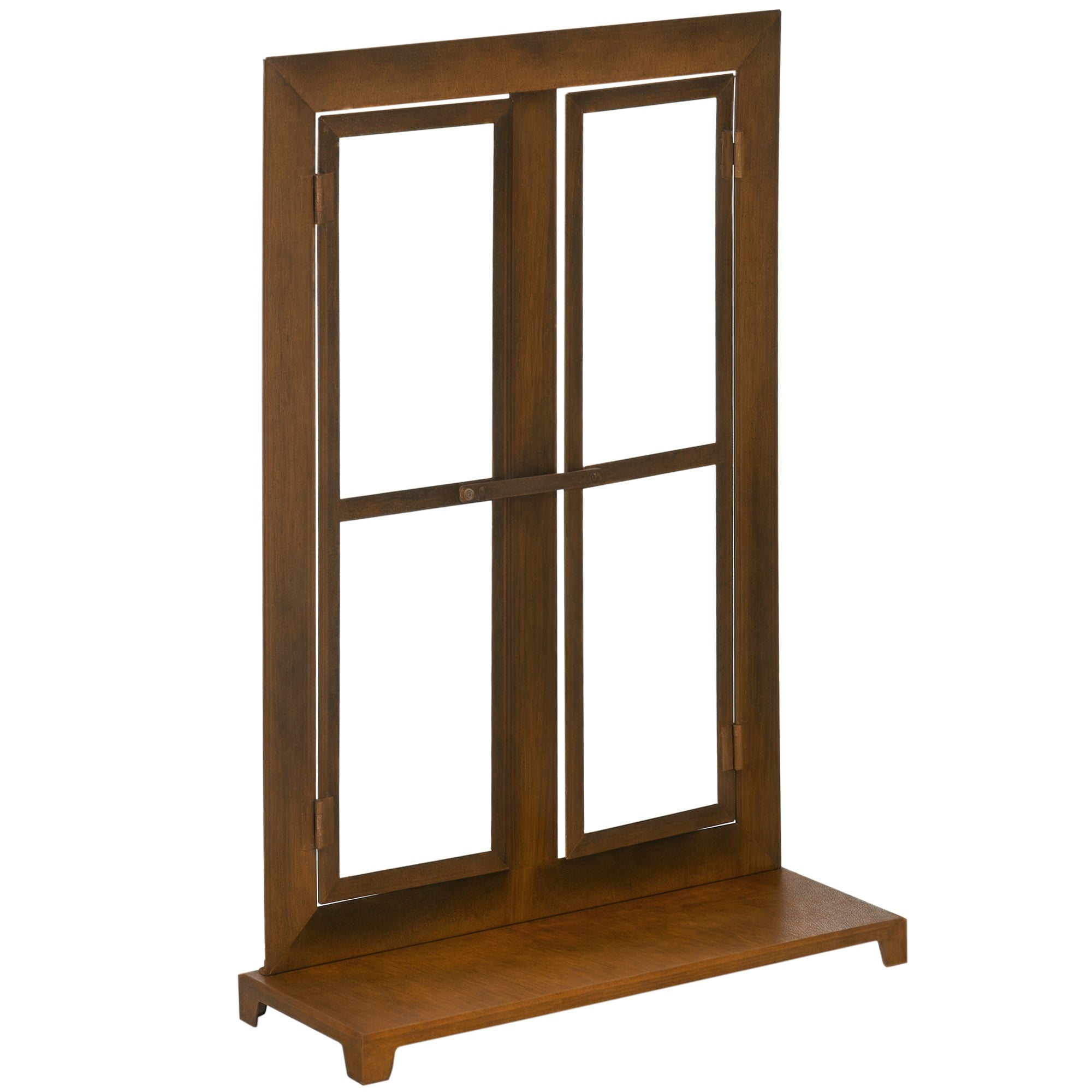 Iron Window, Rustic Brown Grid Window, 55 x 80 cm Window Frame with Threshold and Latch, Garden Decoration for Balcony, Terrace, Rustic Brown