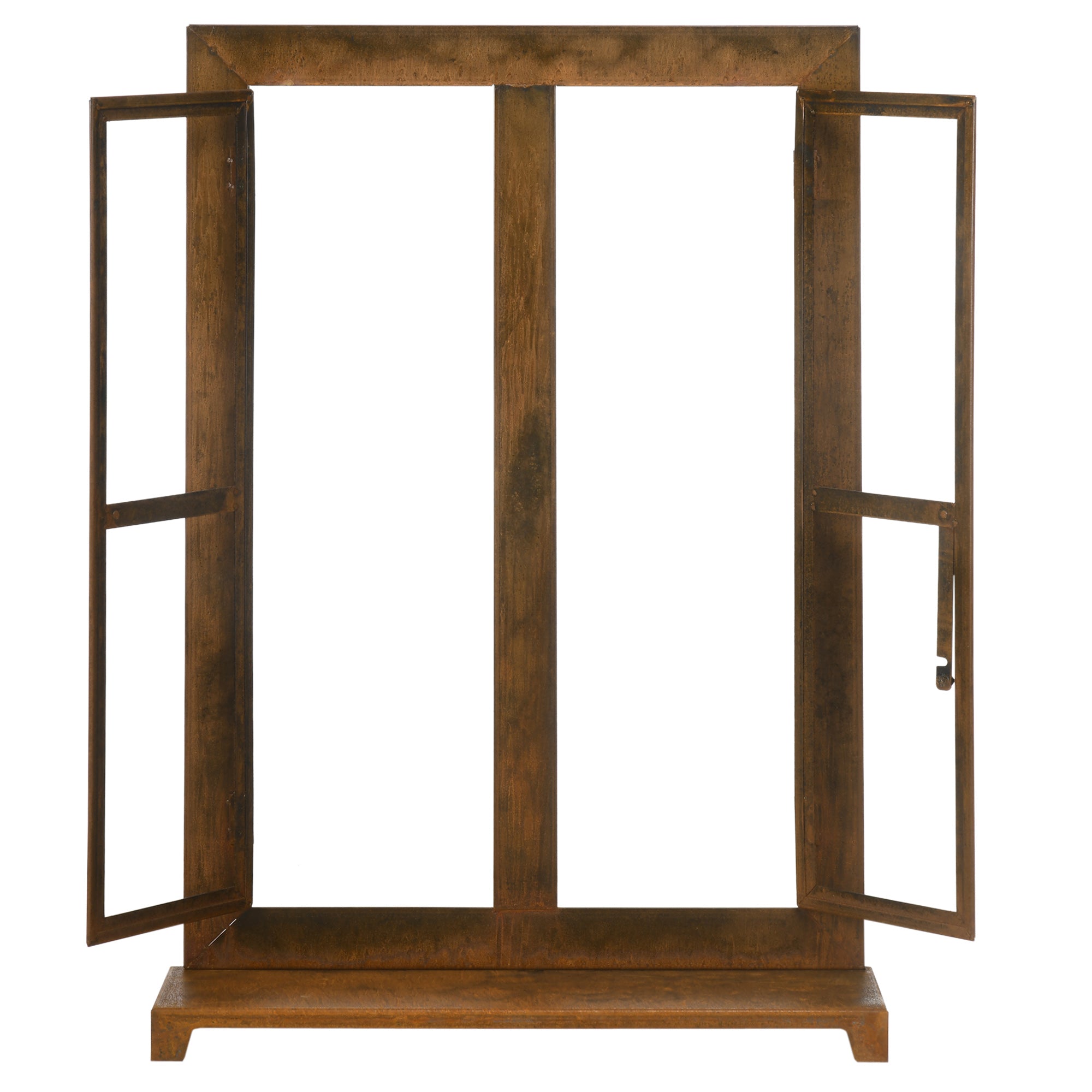 Iron Window, Rustic Brown Grid Window, 55 x 80 cm Window Frame with Threshold and Latch, Garden Decoration for Balcony, Terrace, Rustic Brown