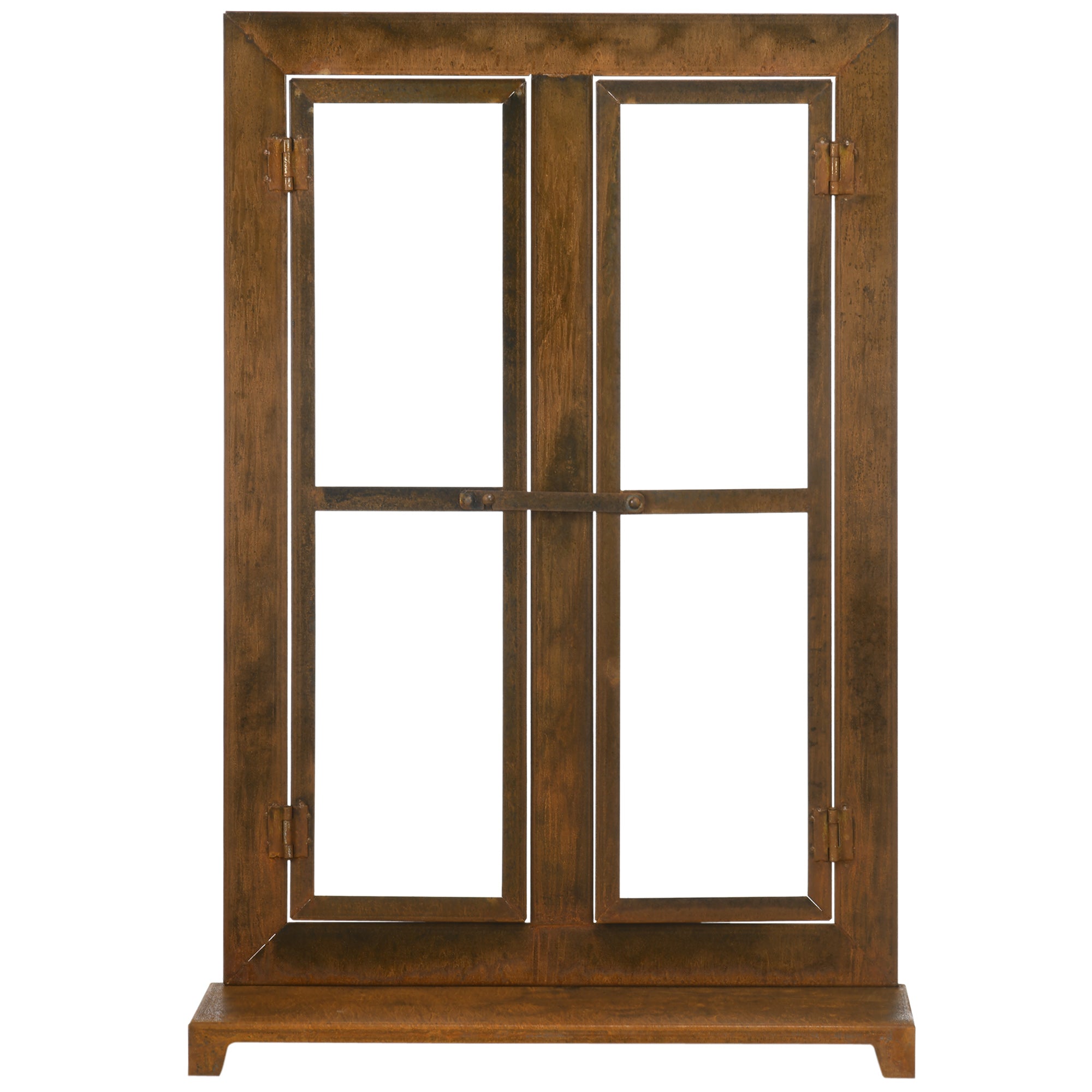 Iron Window, Rustic Brown Grid Window, 55 x 80 cm Window Frame with Threshold and Latch, Garden Decoration for Balcony, Terrace, Rustic Brown