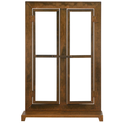 Iron Window, Rustic Brown Grid Window, 55 x 80 cm Window Frame with Threshold and Latch, Garden Decoration for Balcony, Terrace, Rustic Brown