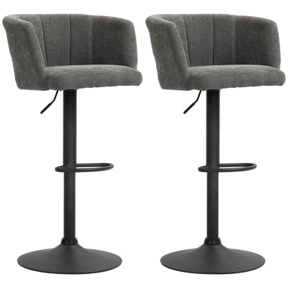 Set of 2 Bar Stools, Bistro Stools with Footrest, Swivel Bar Chairs, Adjustable Height Kitchen Stools with Linen Cover, for Living Room, Dining Room, Dark Gray