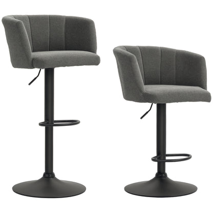 Set of 2 Bar Stools, Bistro Stools with Footrest, Swivel Bar Chairs, Adjustable Height Kitchen Stools with Linen Cover, for Living Room, Dining Room, Dark Gray