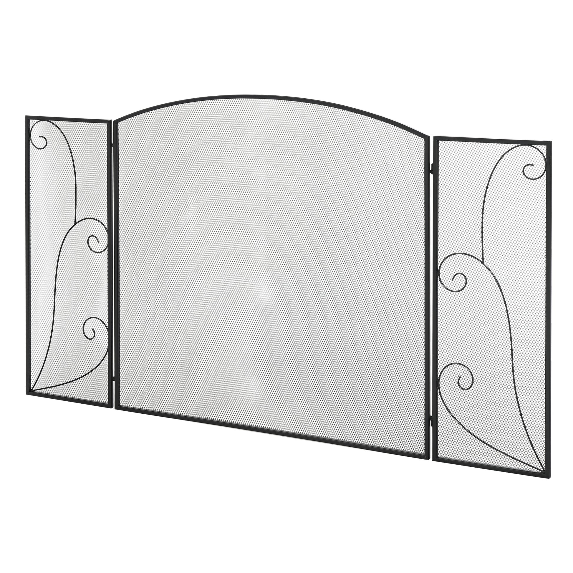 Spark Protection Gate, 3-piece folding fireplace protection, fireplace spark protection, fire screen, stove protection gate, fireplace grille, decorative mesh, metal, 132.5 x 76.5cm, Black
