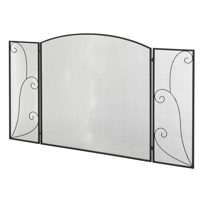 Spark Protection Gate, 3-piece folding fireplace protection, fireplace spark protection, fire screen, stove protection gate, fireplace grille, decorative mesh, metal, 132.5 x 76.5cm, Black