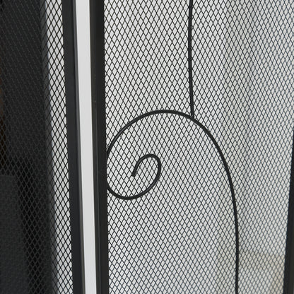 Spark Protection Gate, 3-piece folding fireplace protection, fireplace spark protection, fire screen, stove protection gate, fireplace grille, decorative mesh, metal, 132.5 x 76.5cm, Black