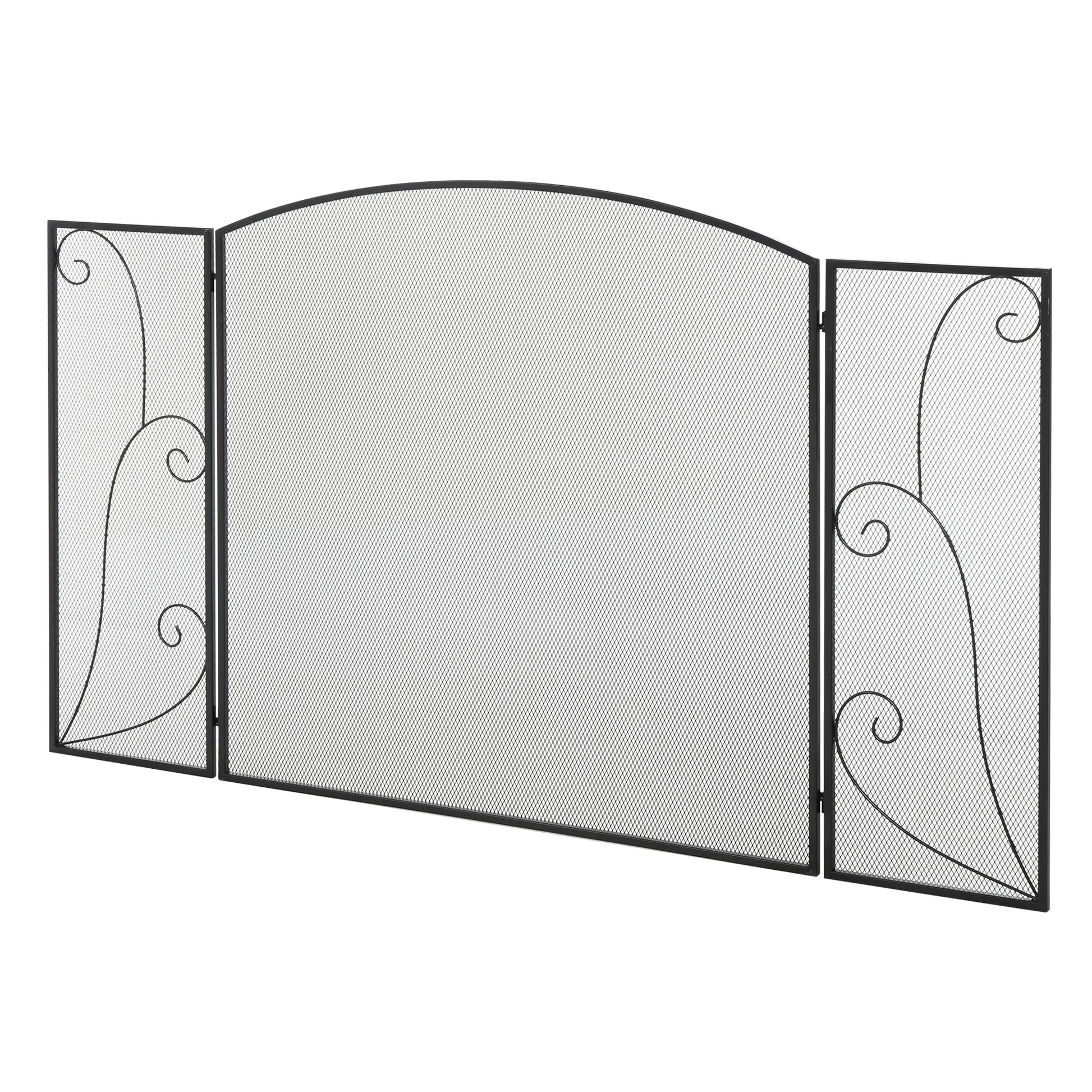 Spark Protection Gate, 3-piece folding fireplace protection, fireplace spark protection, fire screen, stove protection gate, fireplace grille, decorative mesh, metal, 132.5 x 76.5cm, Black