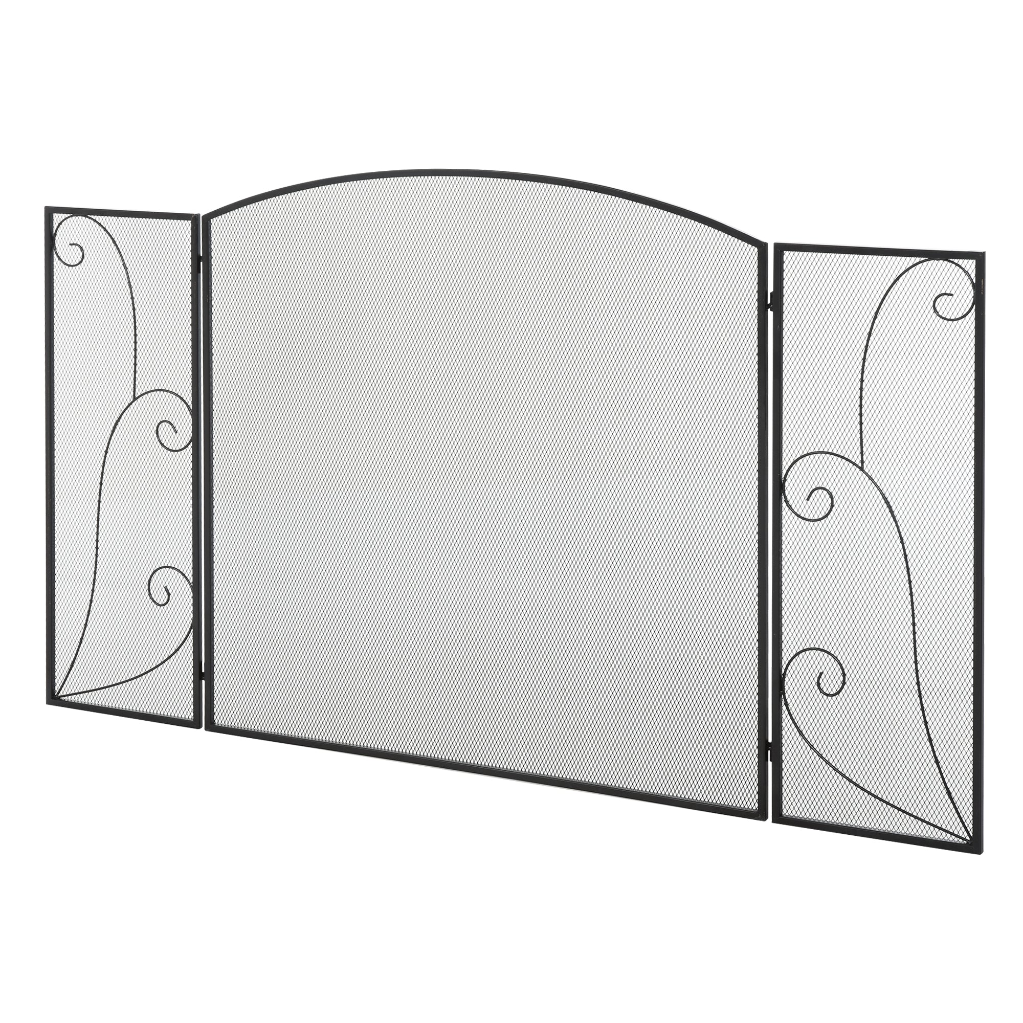 Spark Protection Gate, 3-piece folding fireplace protection, fireplace spark protection, fire screen, stove protection gate, fireplace grille, decorative mesh, metal, 132.5 x 76.5cm, Black