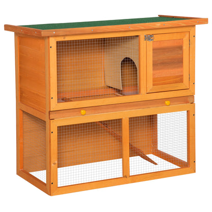 Small Animal Hutch made of fir wood, double-storey small animal house, dwarf rabbit hutch, small animal enclosure with bottom tray, ramp, Orange, 90 x 45 x 80 cm