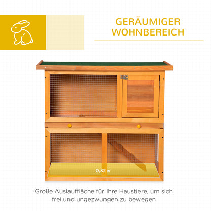 Small Animal Hutch made of fir wood, double-storey small animal house, dwarf rabbit hutch, small animal enclosure with bottom tray, ramp, Orange, 90 x 45 x 80 cm