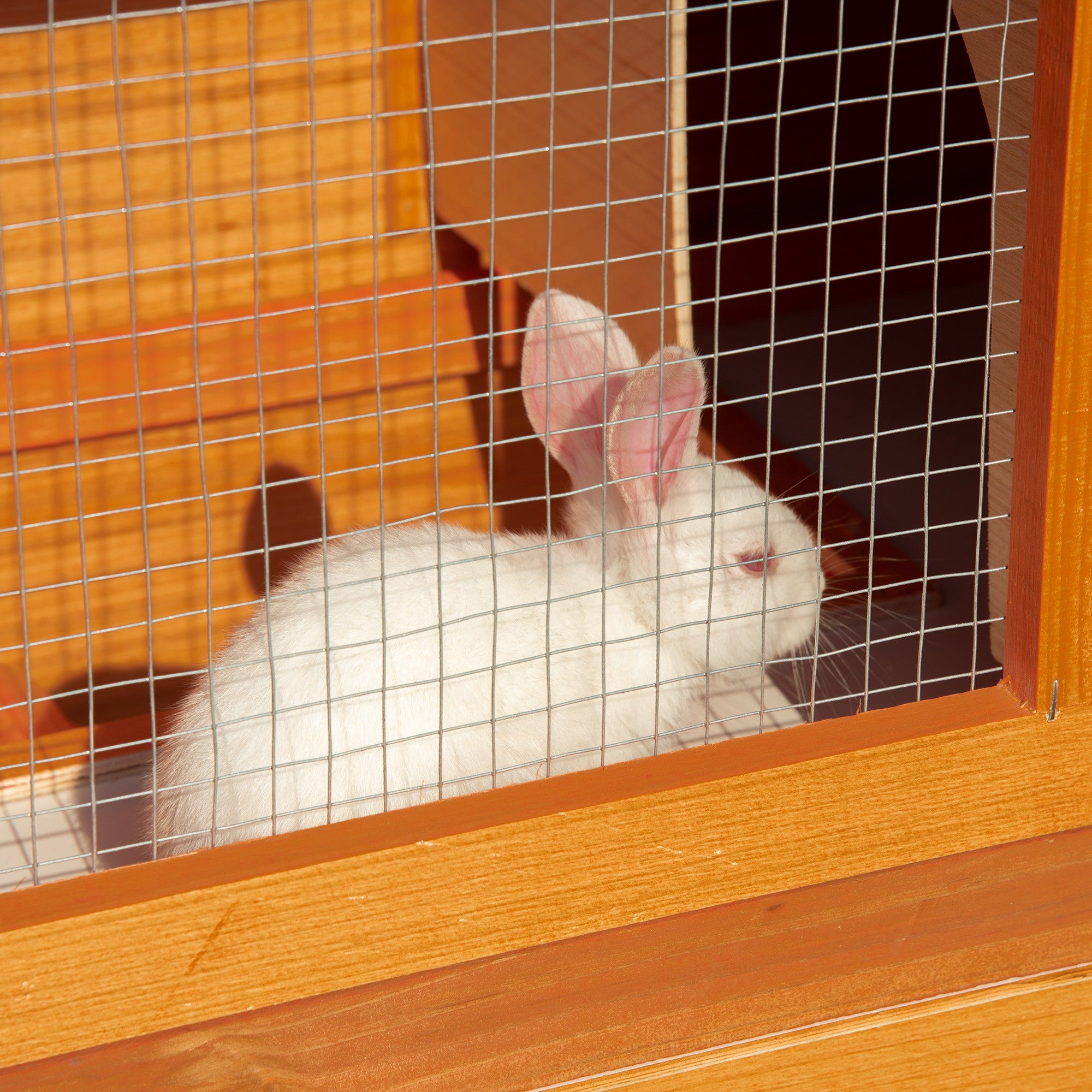 Small Animal Hutch made of fir wood, double-storey small animal house, dwarf rabbit hutch, small animal enclosure with bottom tray, ramp, Orange, 90 x 45 x 80 cm