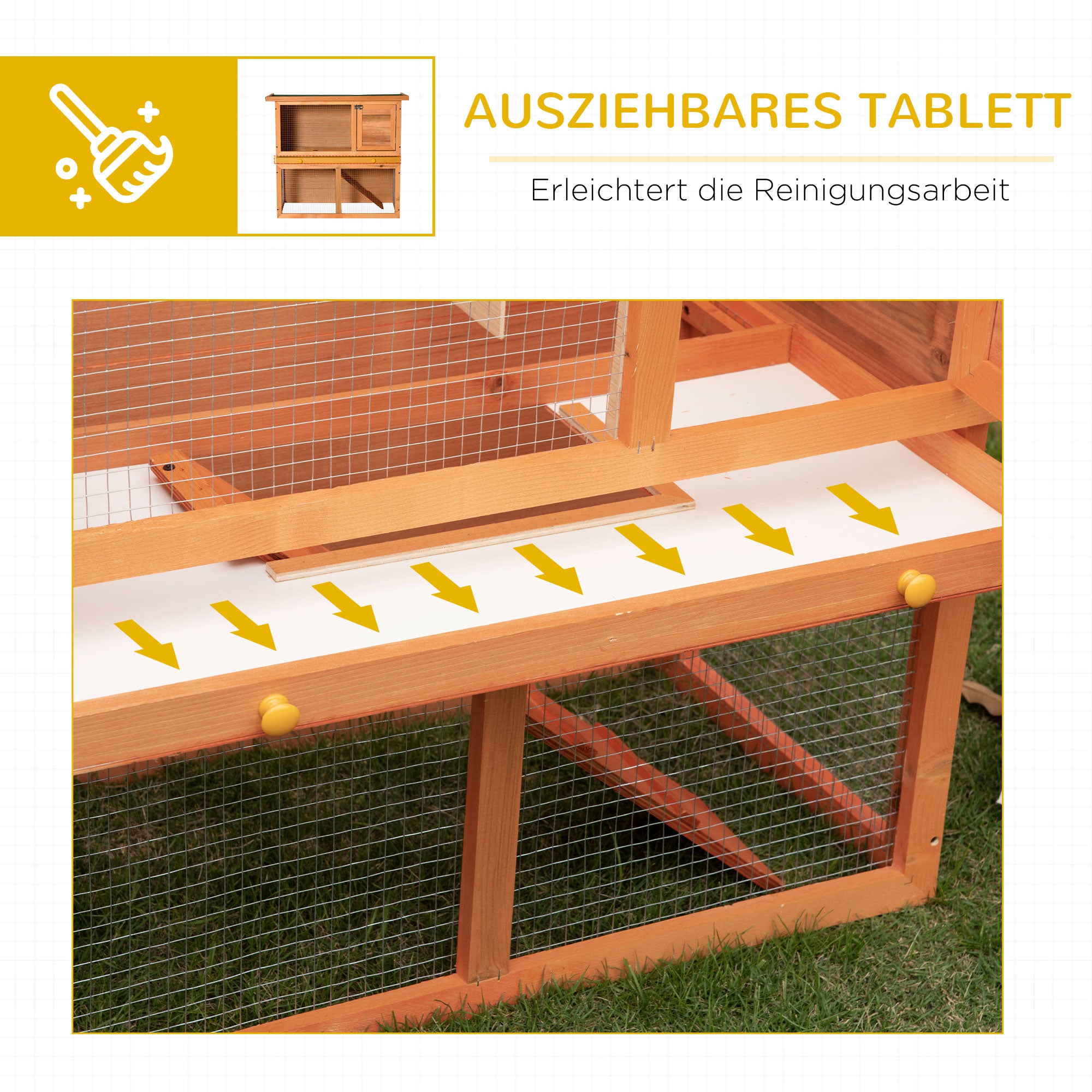 Small Animal Hutch made of fir wood, double-storey small animal house, dwarf rabbit hutch, small animal enclosure with bottom tray, ramp, Orange, 90 x 45 x 80 cm