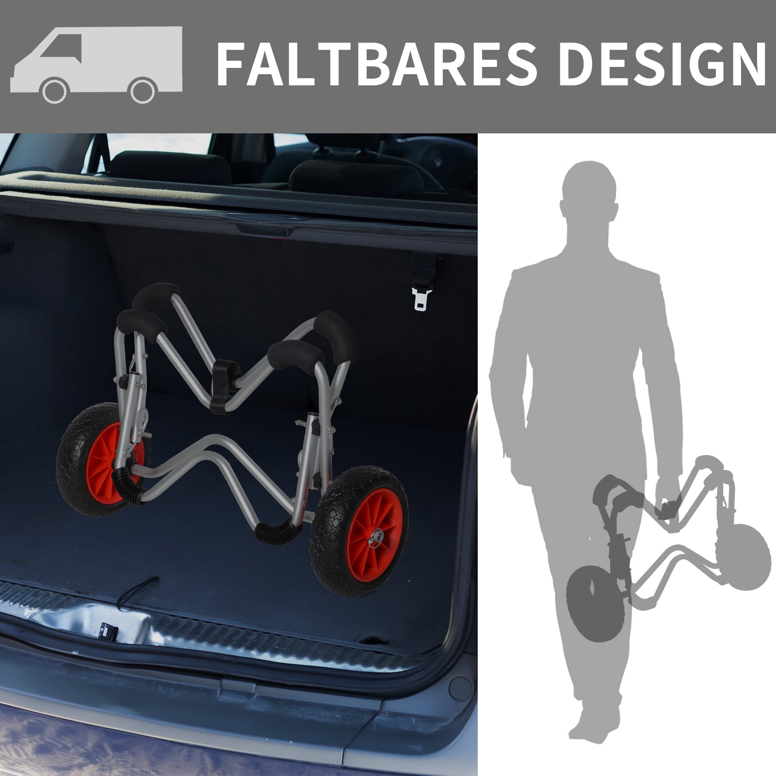 Kayak Cart Aluminum Boat Cart Foldable Transport Cart Faux Leather Tires Silver 75 kg 75 x 43 x 46 cm
