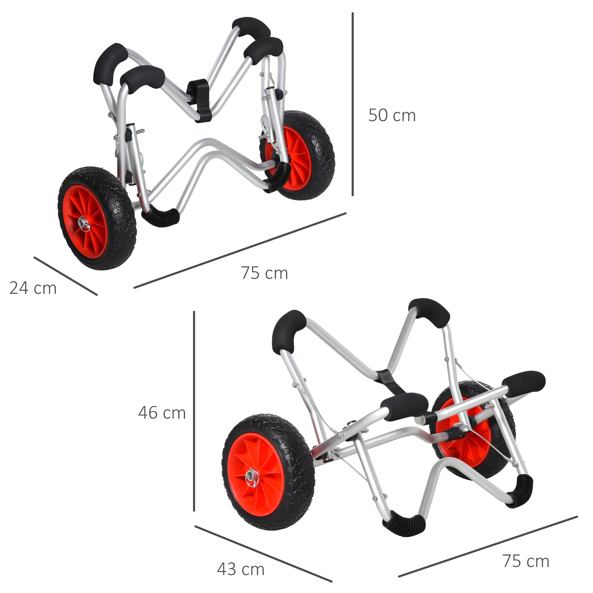Kayak Cart Aluminum Boat Cart Foldable Transport Cart Faux Leather Tires Silver 75 kg 75 x 43 x 46 cm
