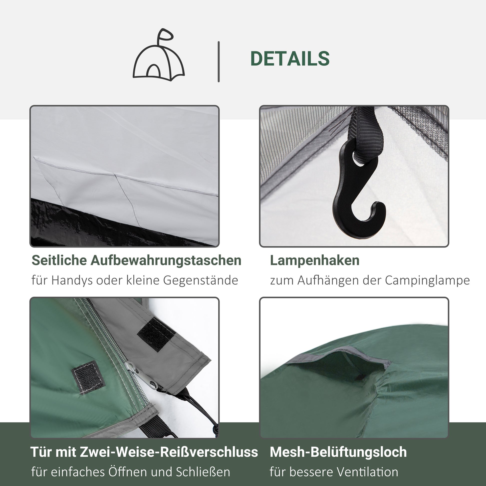 2-Person Tent 190T Camping Tent with Pegs Dome Tent Fiberglass Polyester Gray 325 x 183 x 130 cm