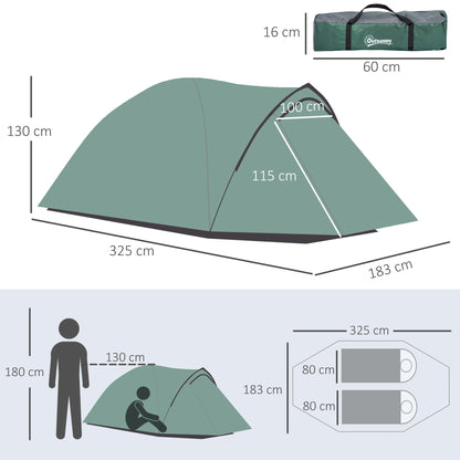 2-Person Tent 190T Camping Tent with Pegs Dome Tent Fiberglass Polyester Gray 325 x 183 x 130 cm